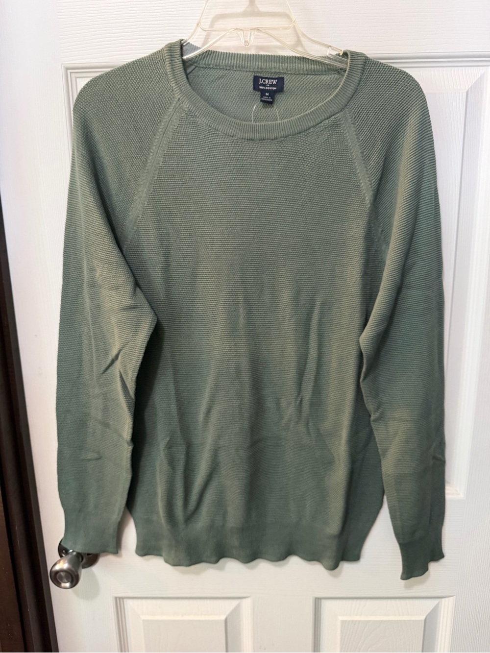 NWT J. Crew Men’s Crewneck Green Cotton Subtle Waffle Knit Sweater Sz M
